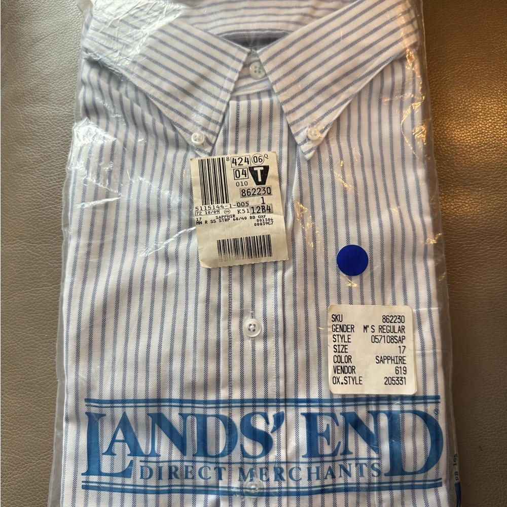 Lands' End Men's Blue striped Sapphire Dress Shirt
